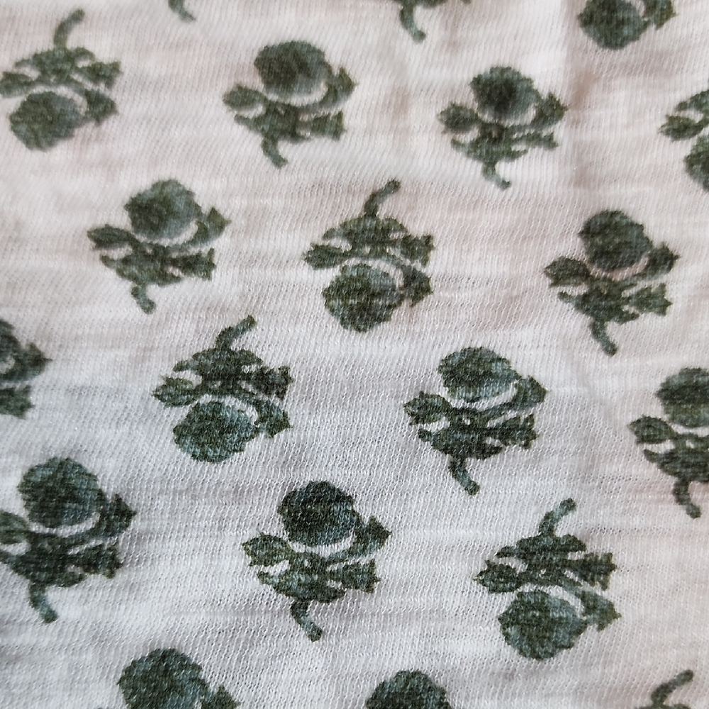 LUCKY BRAND | Green White Ditsy Floral Ruffle Tie Neck Mixed Fabric Top |‎ M - Picture 8 of 10